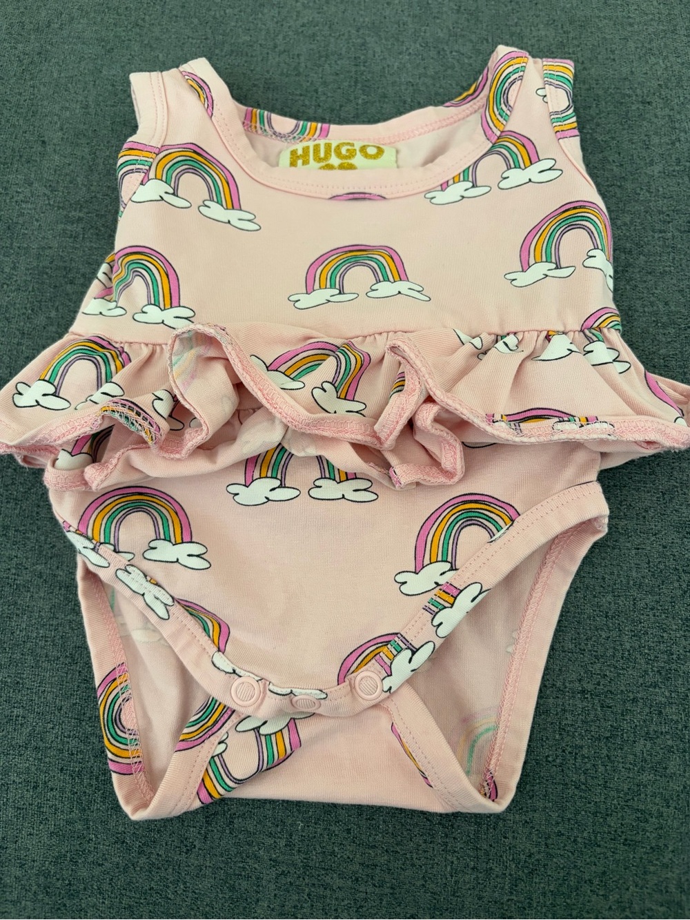 Hugo Loves Tiki Baby Girls Rainbow Ruffle Pink Bodysuit